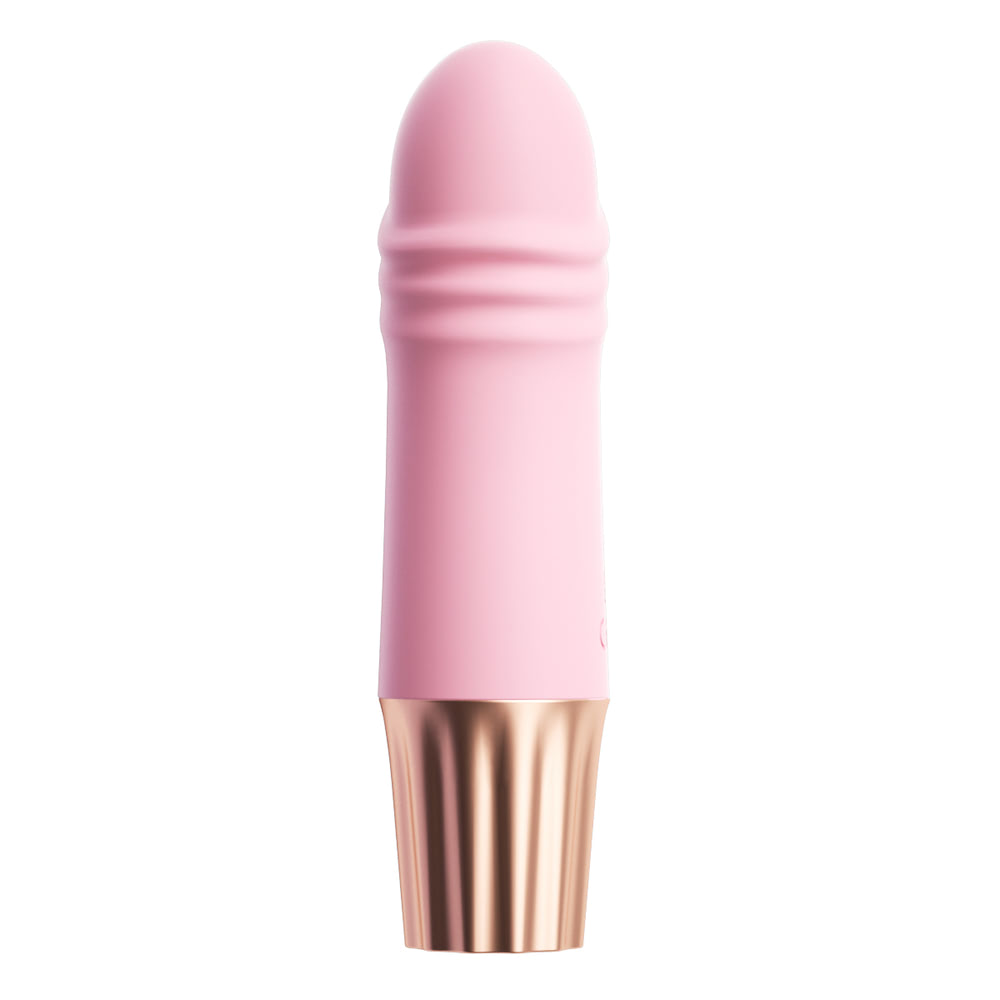Vista frontal do Vibrador Personal Recarreg�vel Mini Happy P�nis Rosa, mostrando o design do silicone