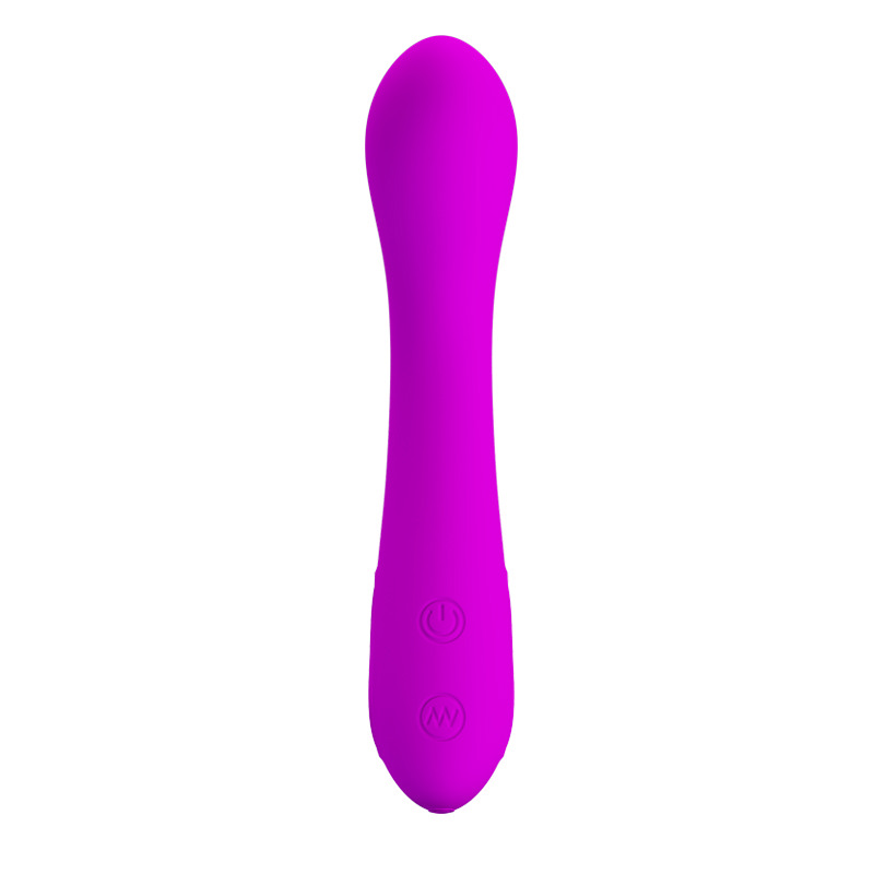 Vibrador Ponto G em Silicone, Cabo USB, 30 Vibra��es Tony em vista lateral. Cor roxa.