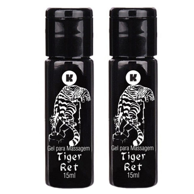 Duas unidades do Gel Retardante Tiger Ret 15ml, evidenciando o design da embalagem e a quantidade do produto