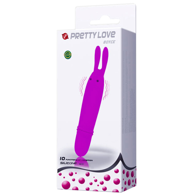 Vibrador para Clit�ris em Formato de Coelho Roxo com sua embalagem lateral