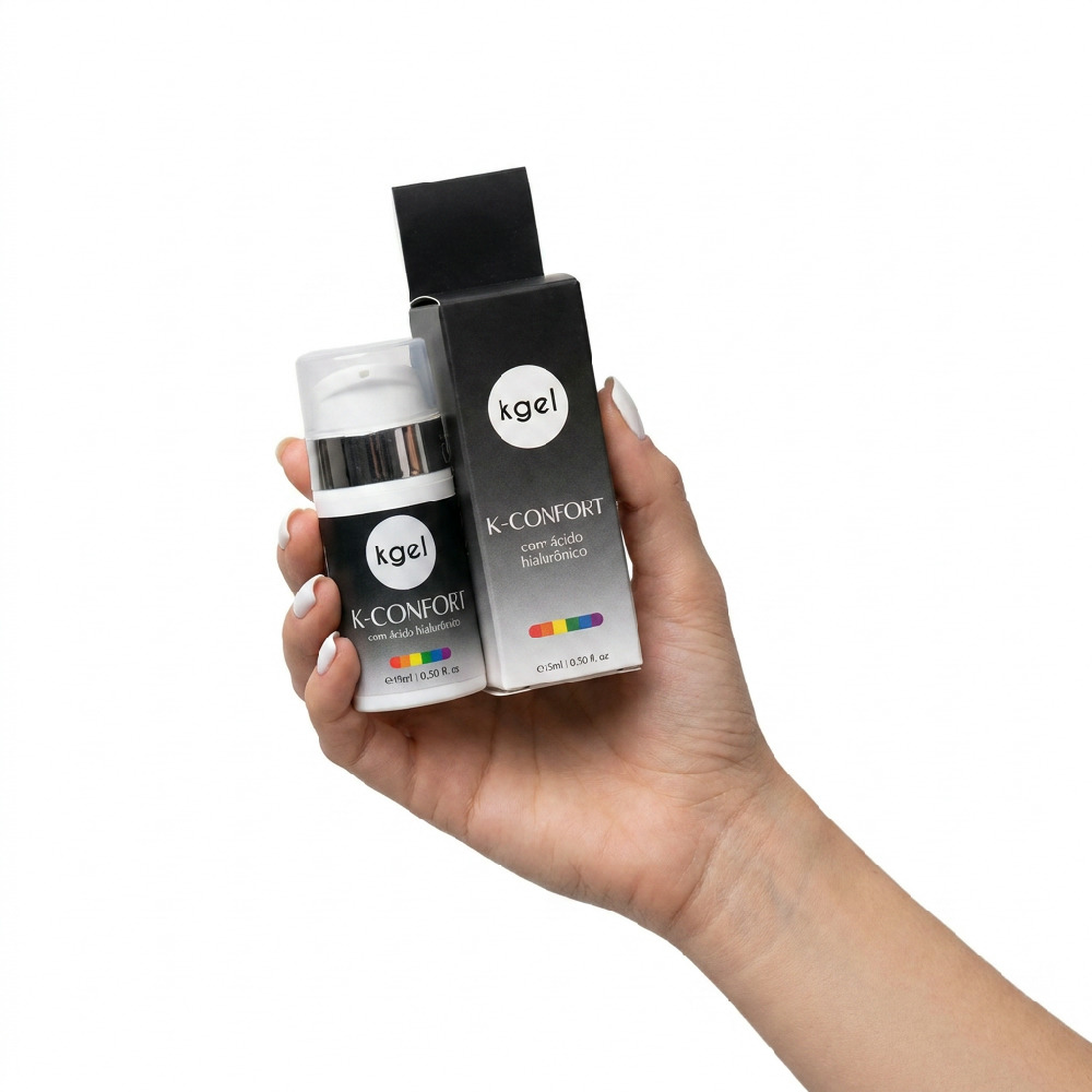 Frasco de Gel Dessensibilizante K-Confort 15ml em close-up, exibindo o bico dosador