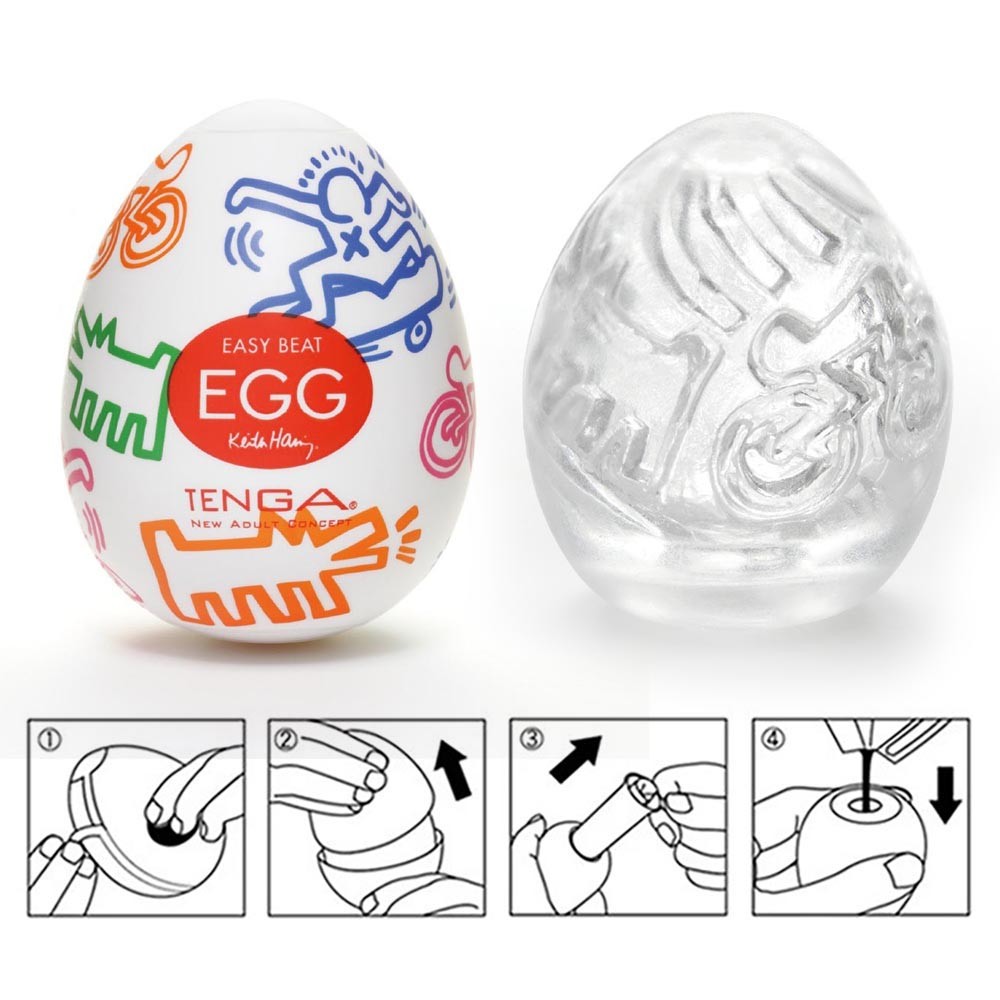 Masturbador Tenga EGG Street Edi��o Keith Haring - Vista da abertura com o interior pr�-lubrificado