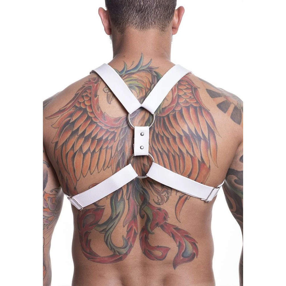 Detalhe do ajuste lateral do harness arreio com fivela e furos para regulagem