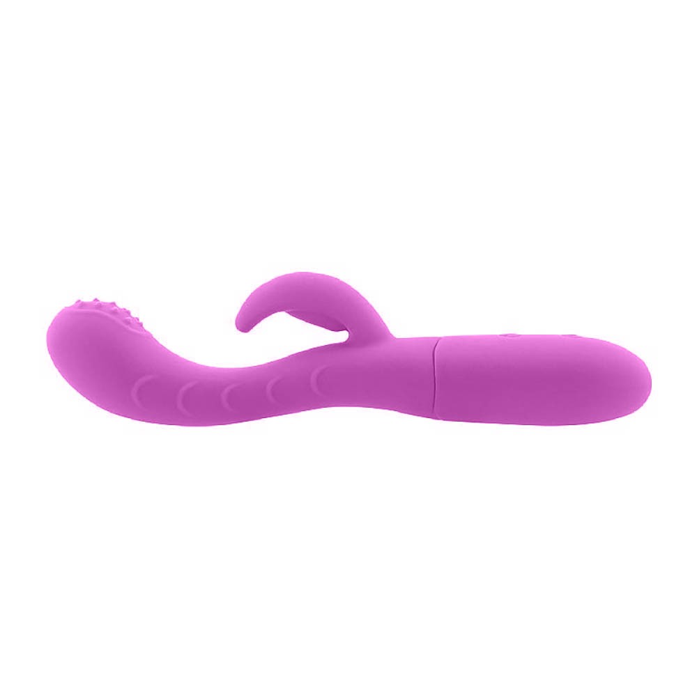 Vibrador Flat Roxo em vista superior, com destaque para a textura do silicone
