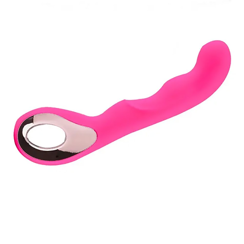 Vibrador Ponto G Recarreg�vel em Silicone Rosa, vista diagonal, em fundo branco