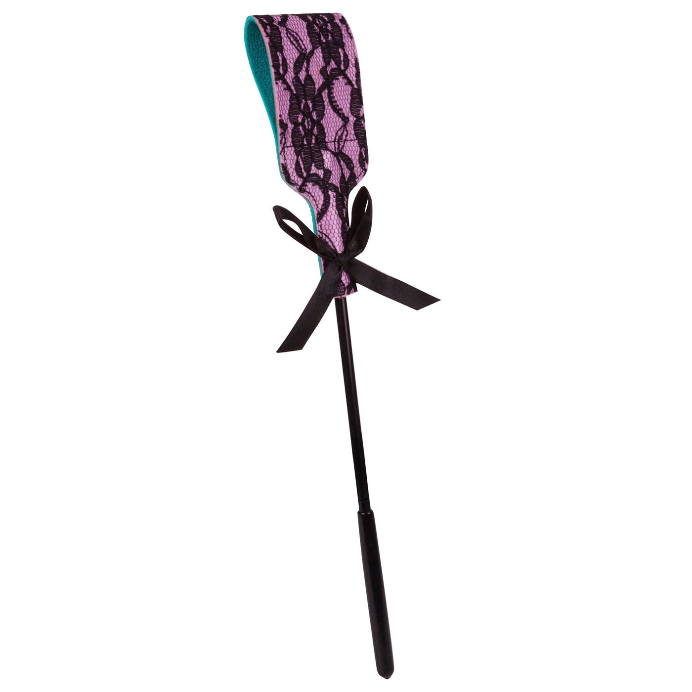 Chibata com Renda Lil�s 31,5cm em vista lateral, evidenciando o cabo e a ponta com renda