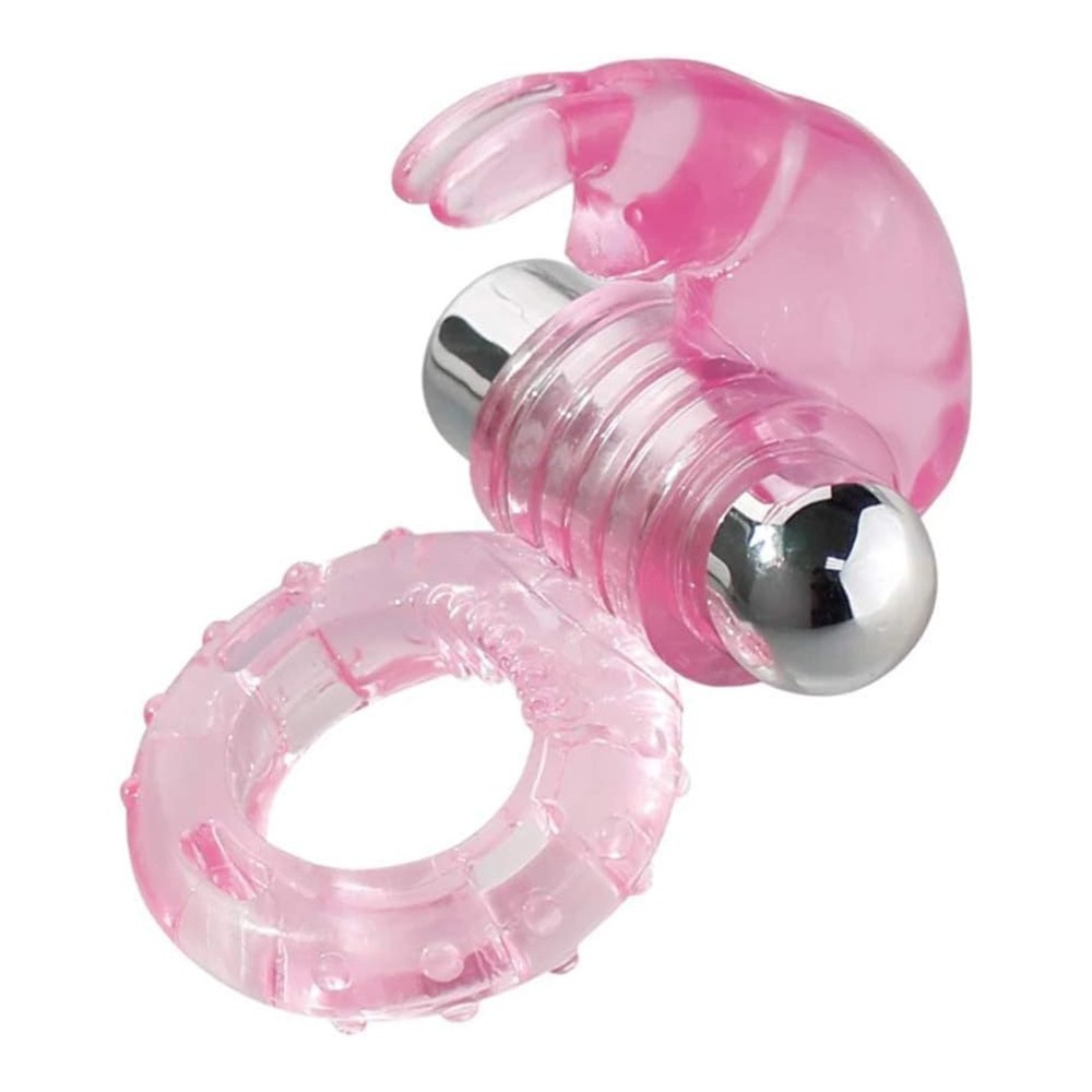 Anel Peniano Coelho Rosa: vista lateral com vibrador em destaque, mostrando o detalhe do motor.