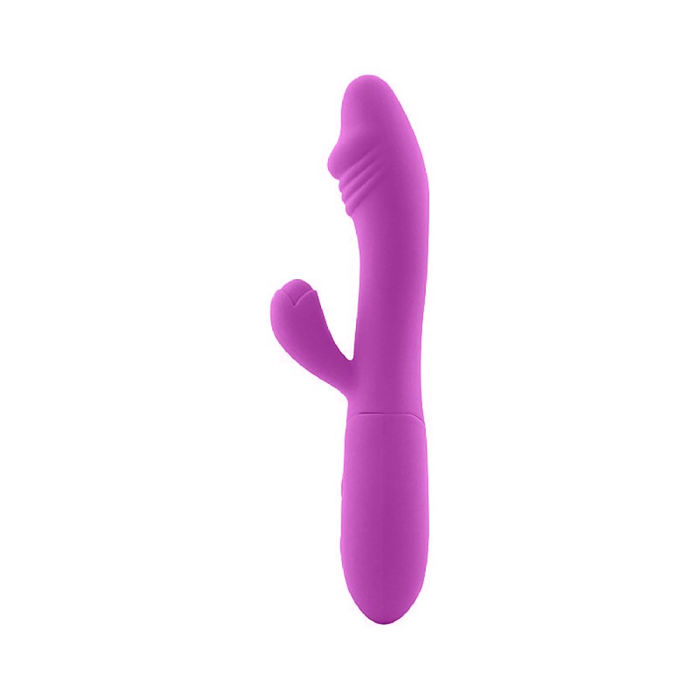 Vibrador Duplo Ila Roxo em uma vista lateral simples, mostrando a curvatura principal e o formato do estimulador externo.
