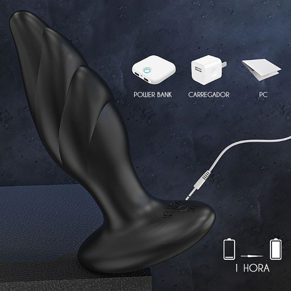 Plug Anal Whirlwind Preto com detalhe do ponto de recarga USB e bot�o de controle