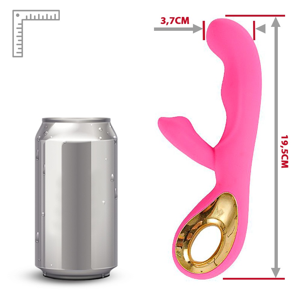Vibrador Duplo Recarreg�vel em Silicone Estimulador Ponto G e Clit�ris 10 Vibra��es Angel II Pink | Vibrador em embalagem destacando suas caracter�sticas