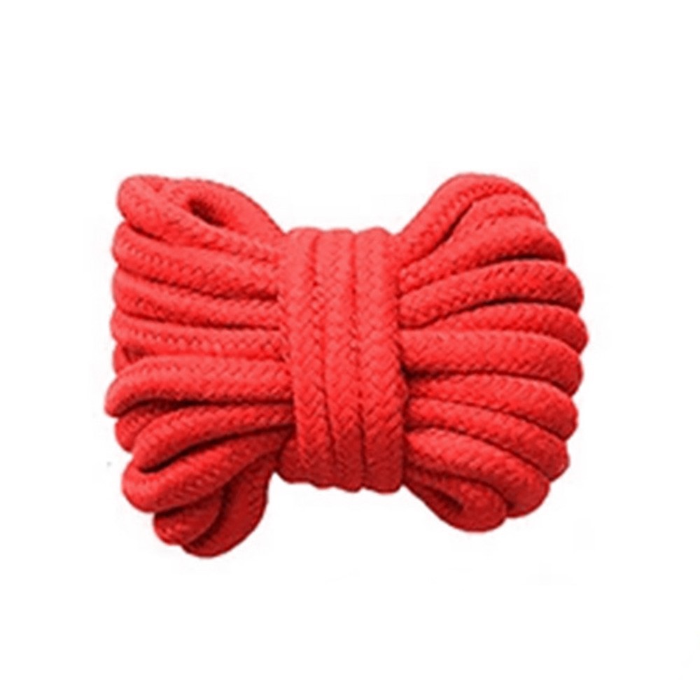 Kit Bondage 7 Vermelho: detalhe da corda vermelha amarrada, com textura e cor vibrante