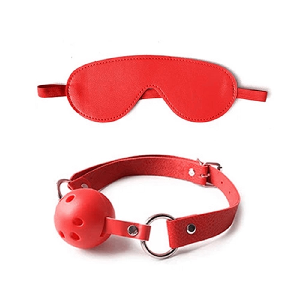Kit Bondage 7 Vermelho: venda de olhos em PU vermelho com el�stico, vista frontal