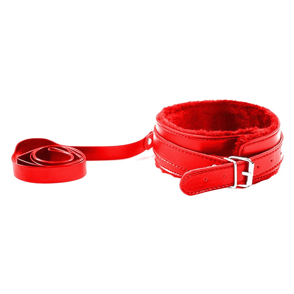 Venda para os olhos vermelha, de couro falso, com el�stico ajust�vel, componente do kit bondage