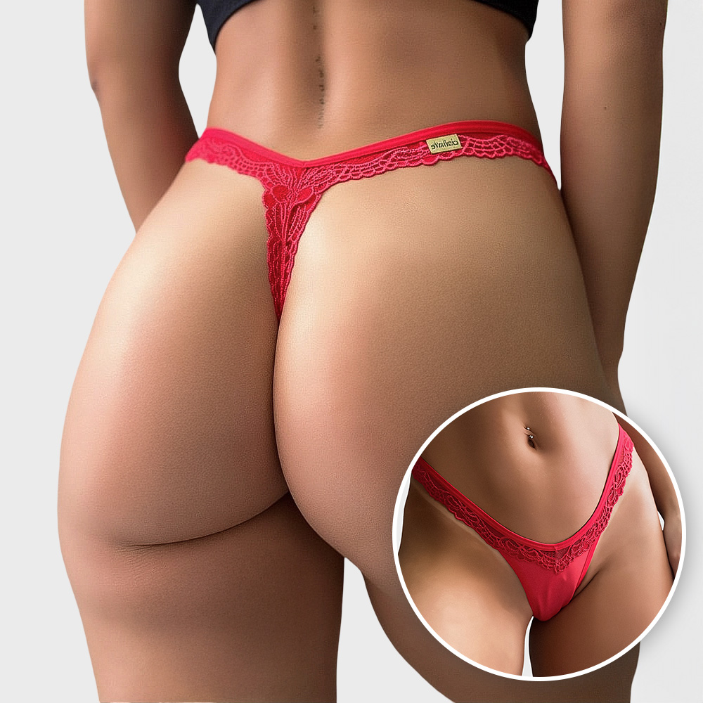 Calcinha String Fio Dental Sexy Vermelha, vista de perfil, real�ando o corte e a forma como a pe�a se ajusta ao corpo
