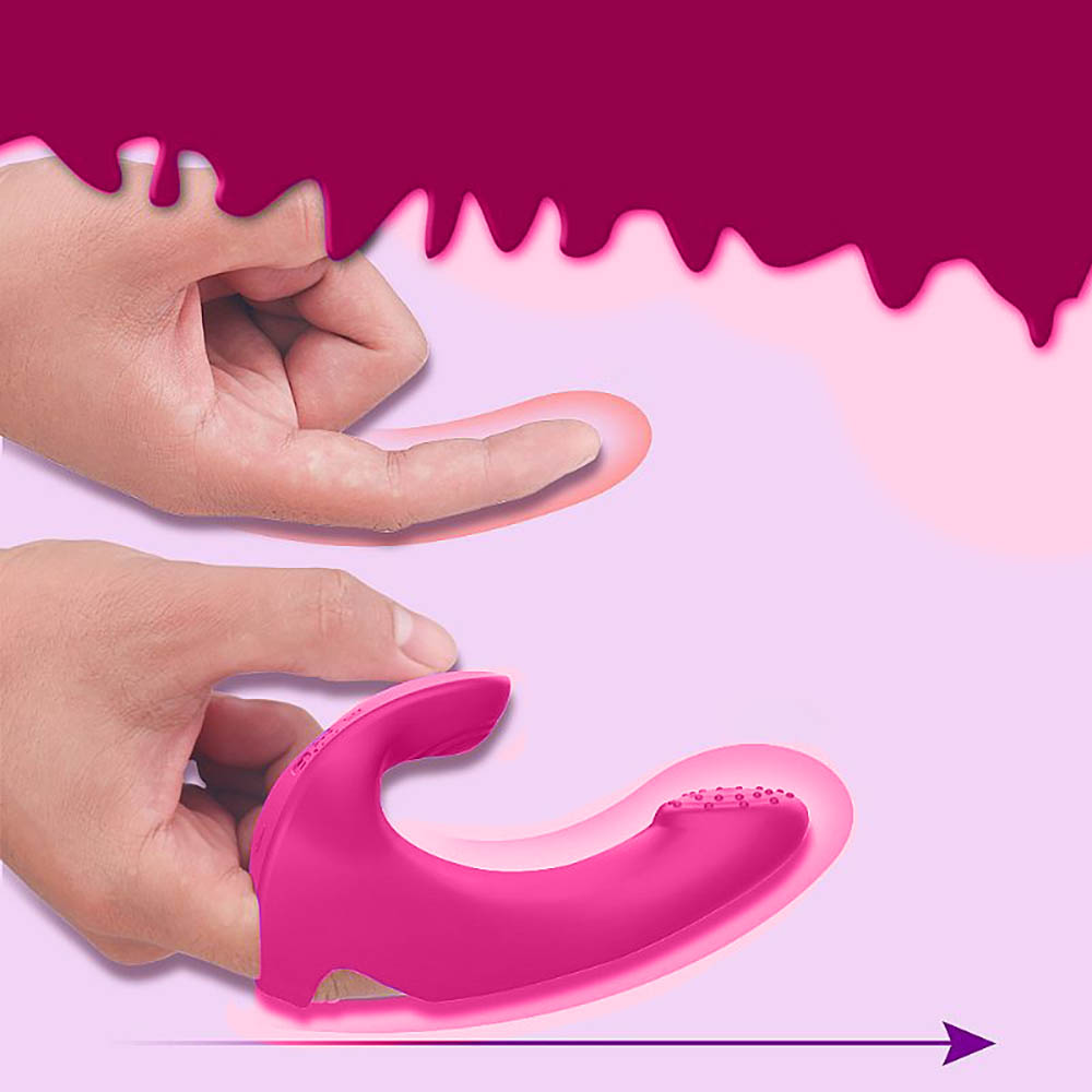 Estimulador Dedeira Finger Gun Pink: ilustra��o de uso em diversas zonas er�genas, como clit�ris e mamilos, evidenciando sua versatilidade.