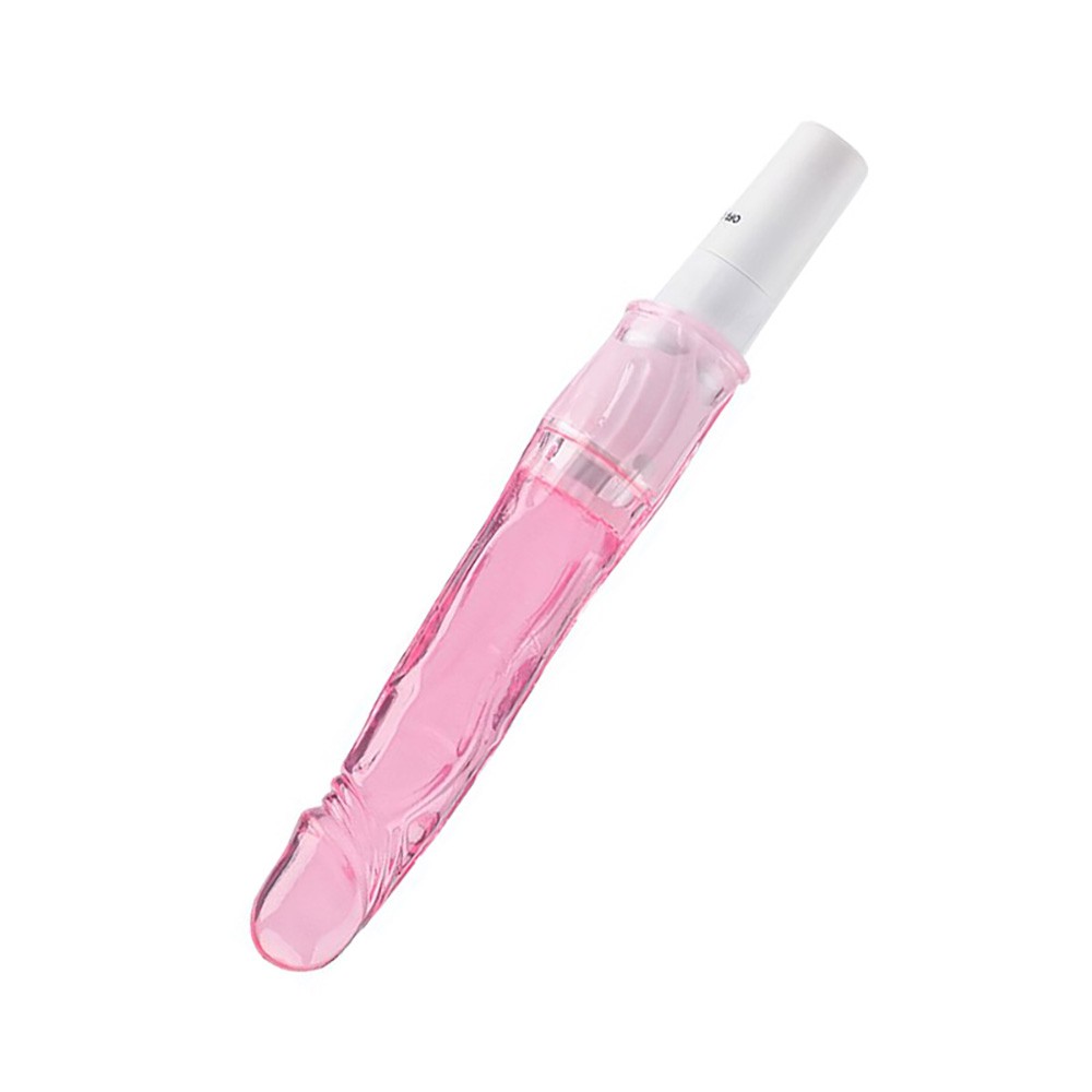 Vibrador Feminino em Jelly com Vibrador Rosa | Parte superior do vibrador, focando nos detalhes da cabe�a e corpo em jelly moldado.