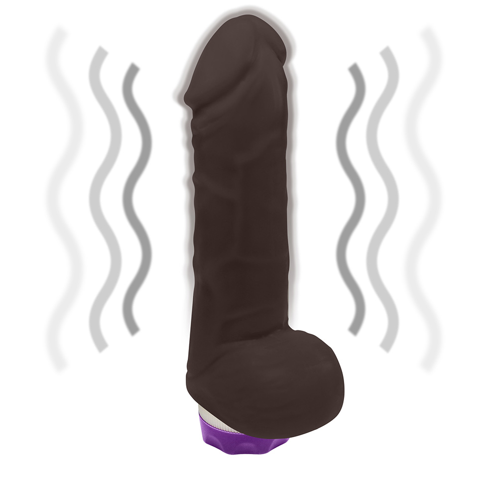 P�nis com Escroto e Vibro Hefesto 17 x 4cm Marrom - corpo inteiro, em p�, vista superior da base