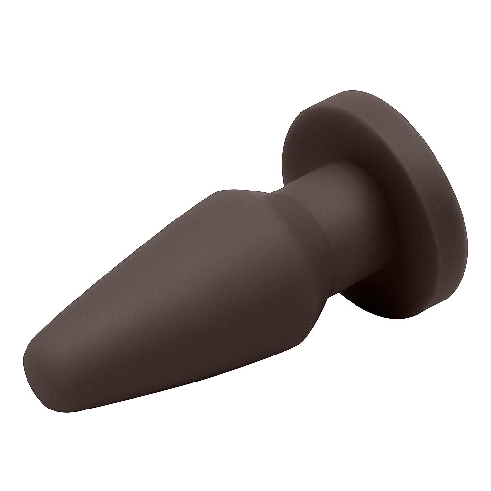 Plug Anal Easy 9 x 3,8cm Marrom em vista lateral, evidenciando o design c�nico e a base de seguran�a