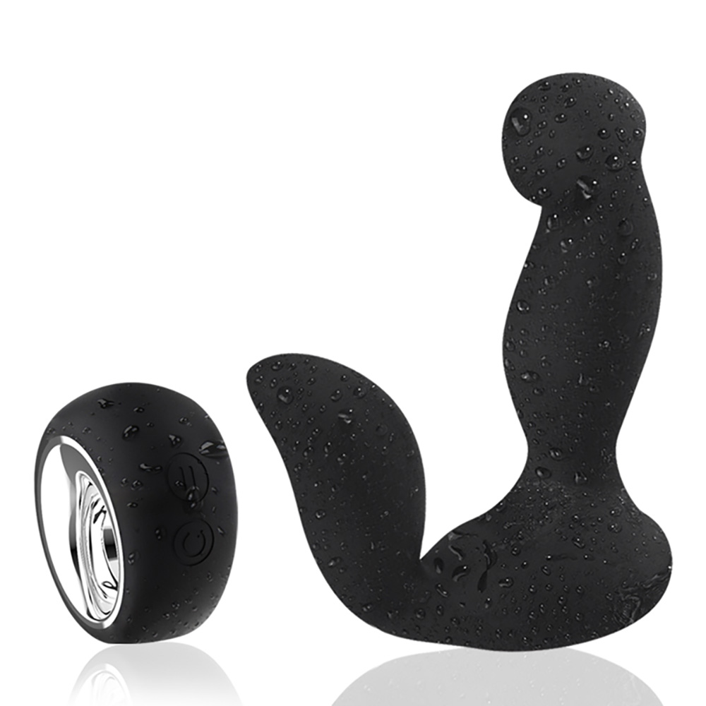 Estimulador de Pr�stata Abass Preto em silicone, com gotas de �gua, destacando ser � prova d'�gua