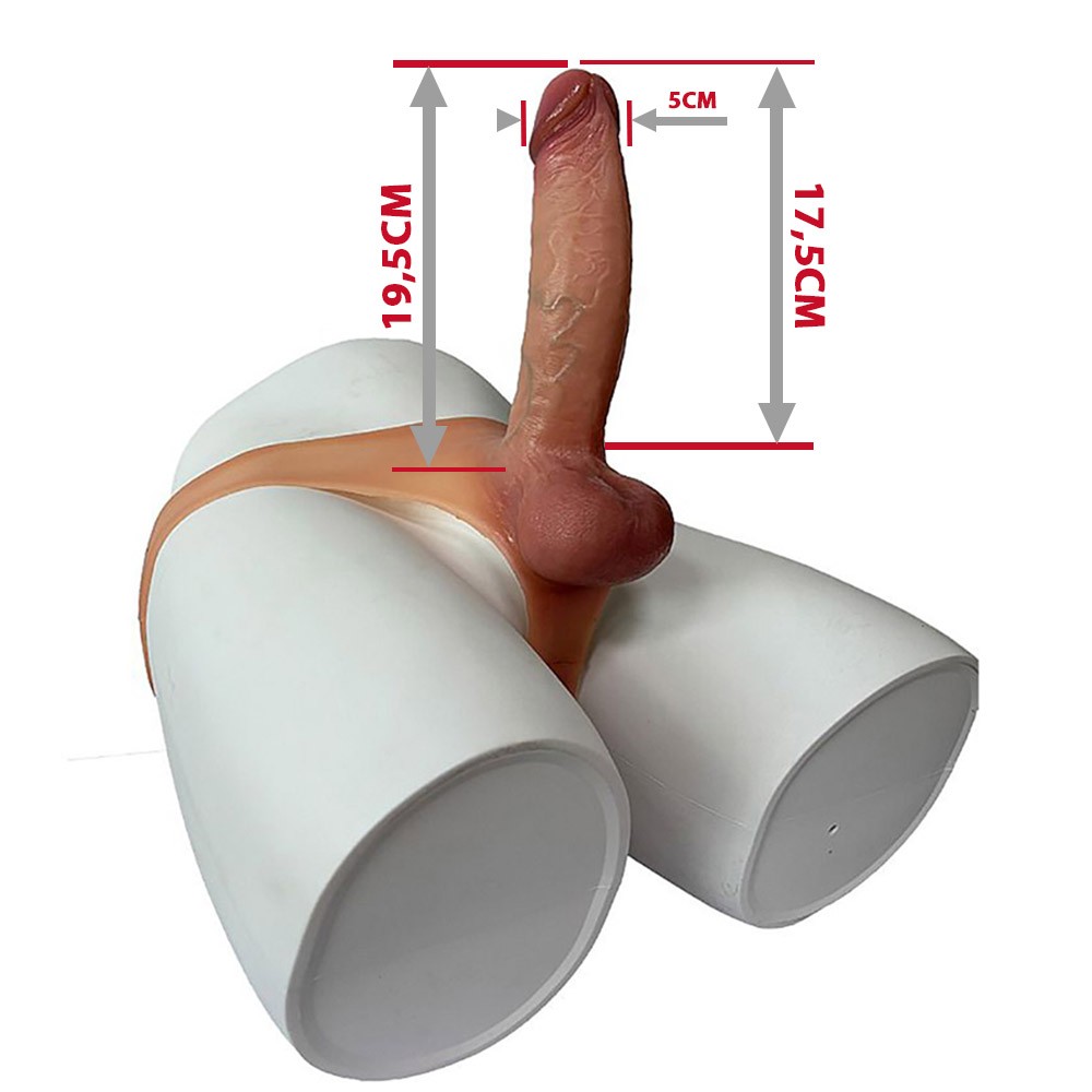Capa Peniana em Cyberskin de 19,5cm e Extensor Interno de 5cm com Cinta Bege - Dimens�es do produto