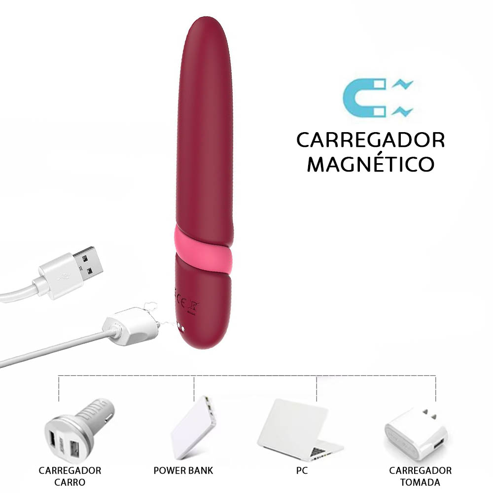 Vibrador Personal Recarreg�vel em Silicone com 10 Vibra��es Slim Vinho - Metodo de inser��o simulado