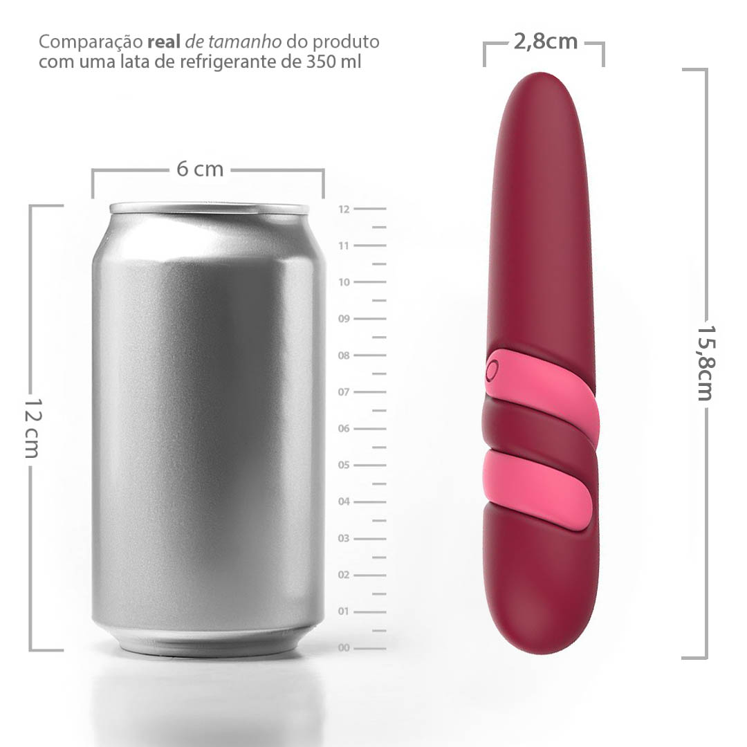 Vibrador Personal Recarreg�vel em Silicone com 10 Vibra��es Slim Vinho - Imagem de detalhes e ilustracao demonstrando uso com lubrificante