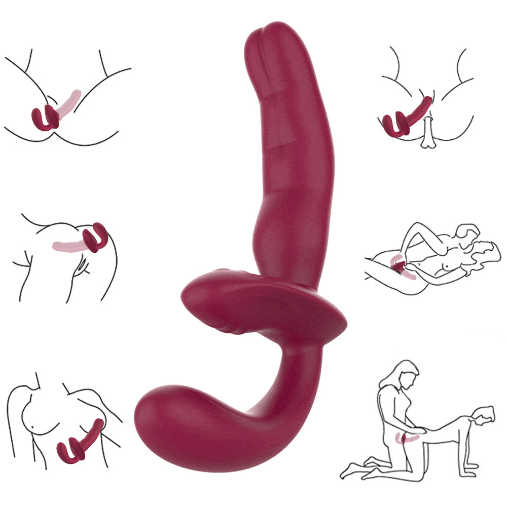 Cinta peniana recarreg�vel Vinho com v�rias ilustra��es de posi��es e modos de uso em casal e solo