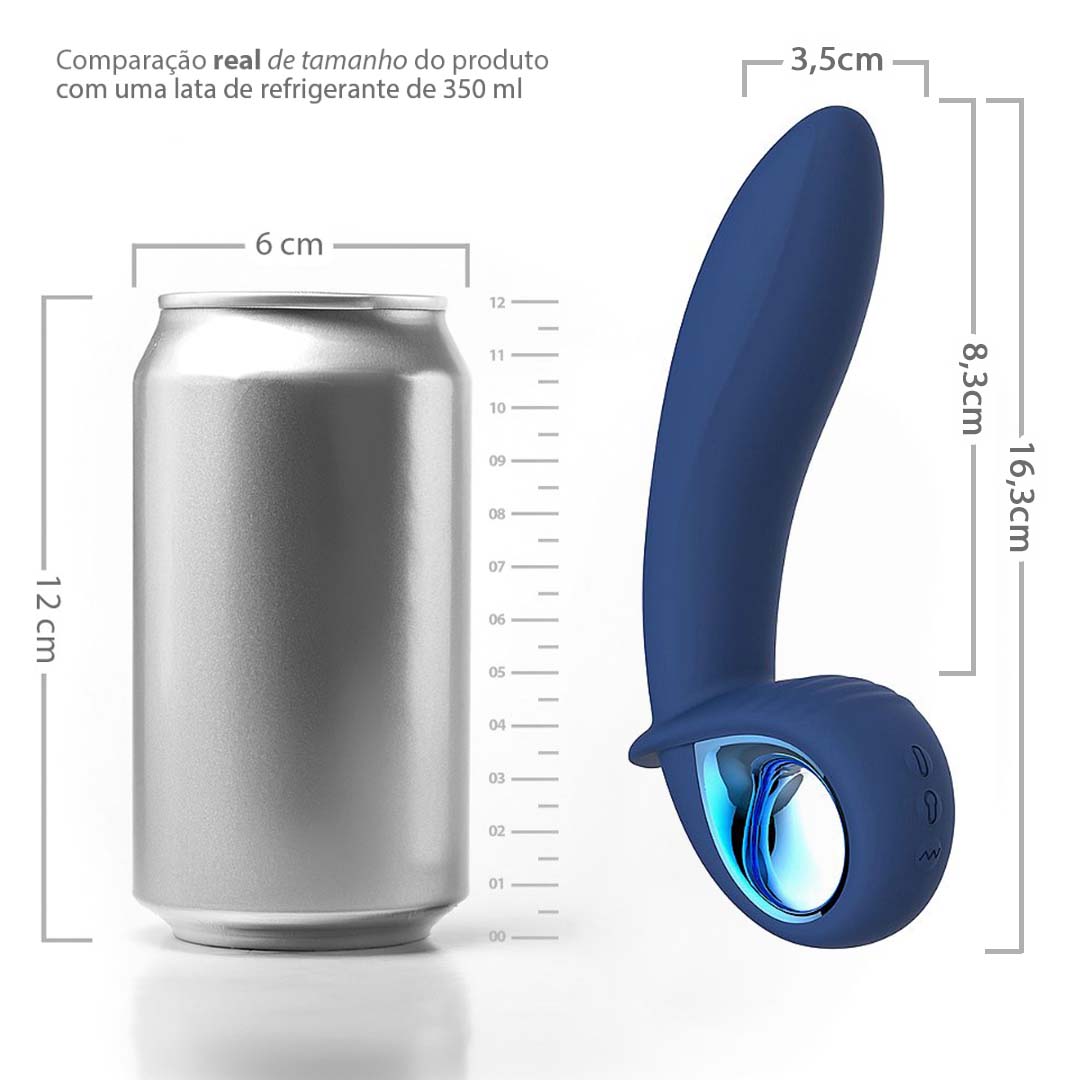 Estimulador de Pr�stata Alpha Azul, vis�o lateral mostrando a curvatura para estimula��o prost�tica