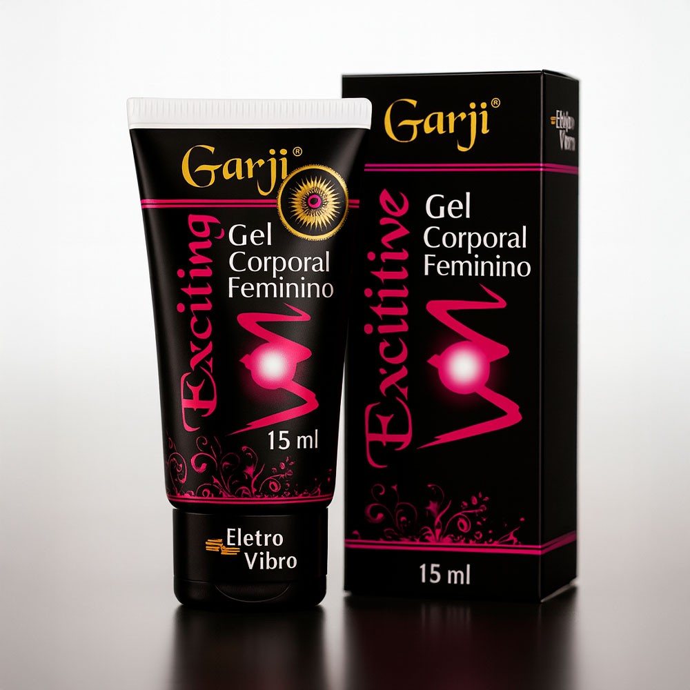 Gel Excitante Feminino Exciting 15g | Foto com a embalagem do produto ao lado da caixa, mostrando o design completo.