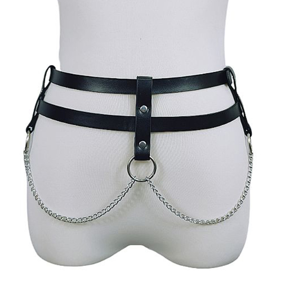 Vista traseira do Cinto Duplo Sensual em PU imita��o de couro com correntes met�licas ajust�veis