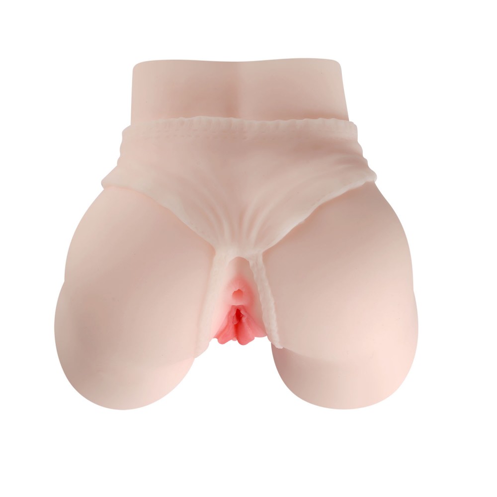 Masturbador de �nus em cyberskin, vista traseira do desenho de calcinha com abertura na cor bege