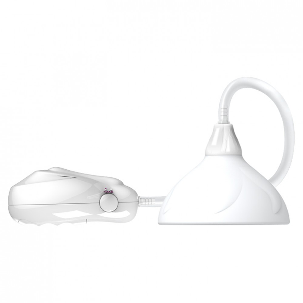 Bomba para Seios com Vibrador com Ponta de Silicone Remov�vel Branca, vis�o lateral detalhada