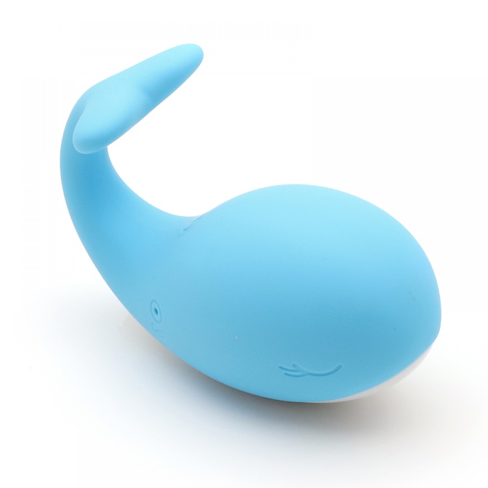 Vibrador de clit�ris Doris Azul, vista lateral com foco no design ergon�mico da cauda