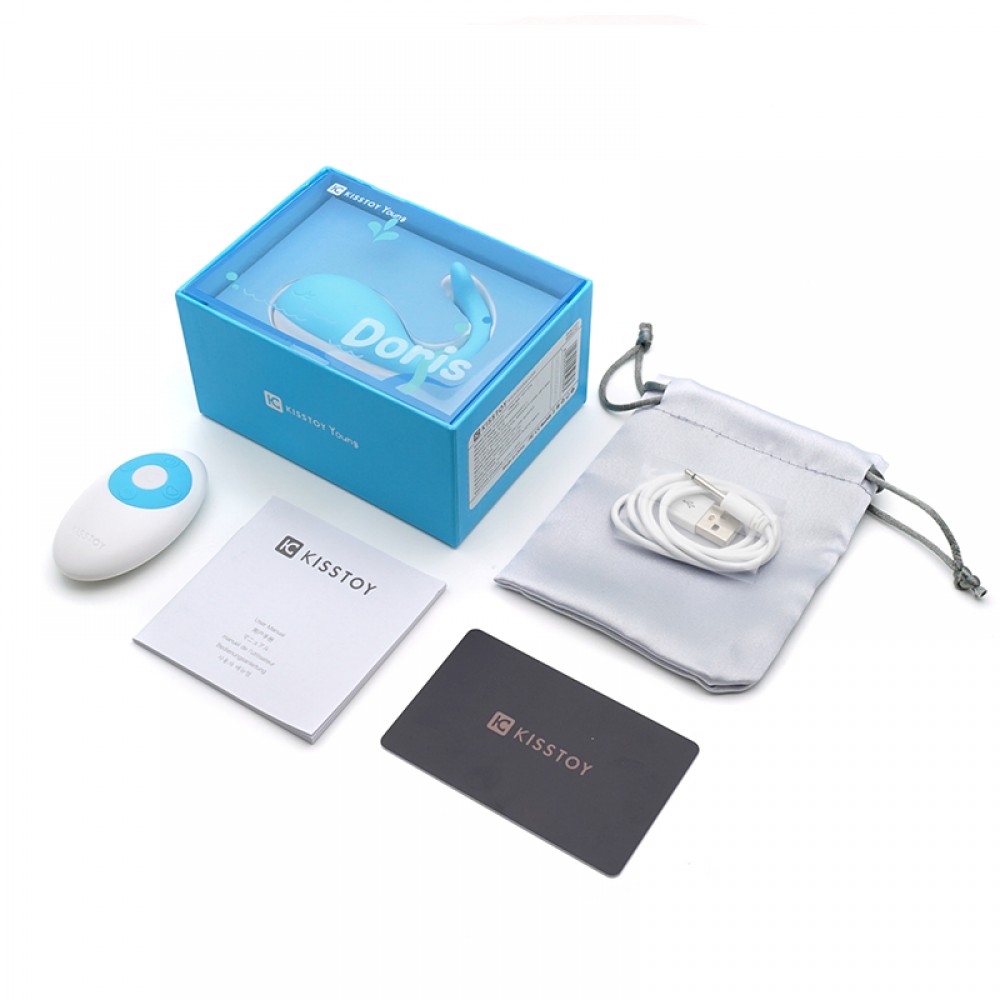Vibrador Doris Azul com embalagem original Kisstoy, cabo USB e manual