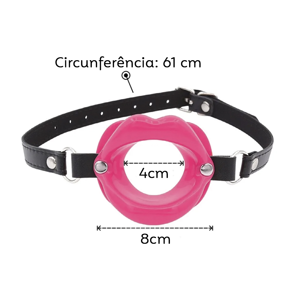 Morda�a BDSM Pink vista de cima, destacando o anel central de PU, o material e as fivelas