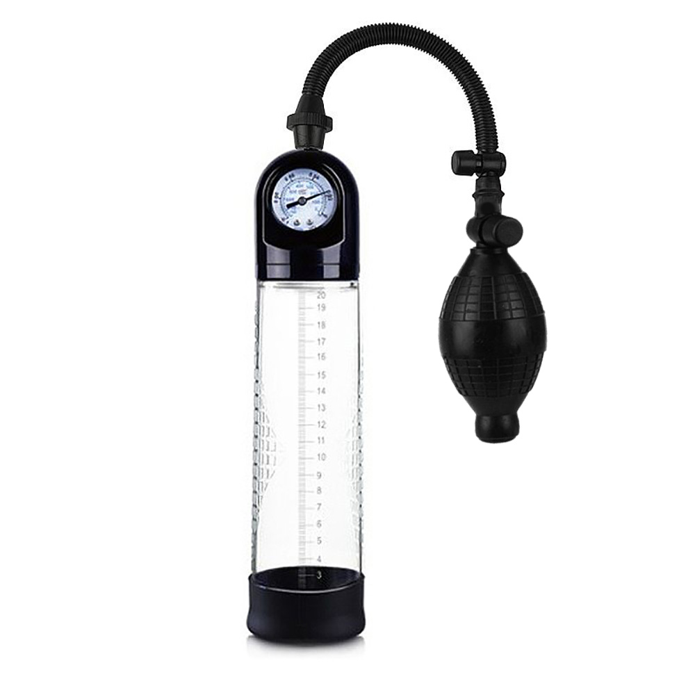 Bomba Peniana Manual com Man�metro Powerup Transparente em vista lateral