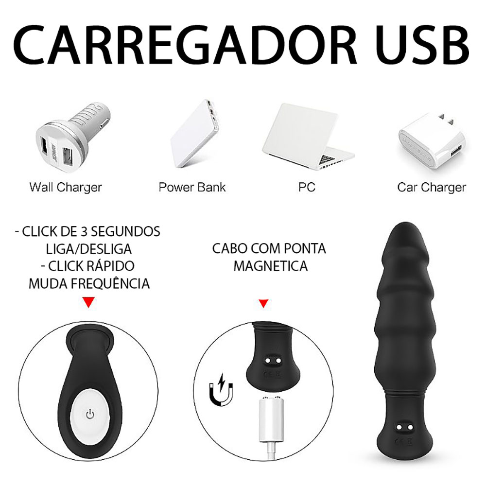 Vista do vibrador Massageador de Pr�stata e Per�neo em Silicone com 9 Vibra��es Dragon Preto, mostrando as hastes