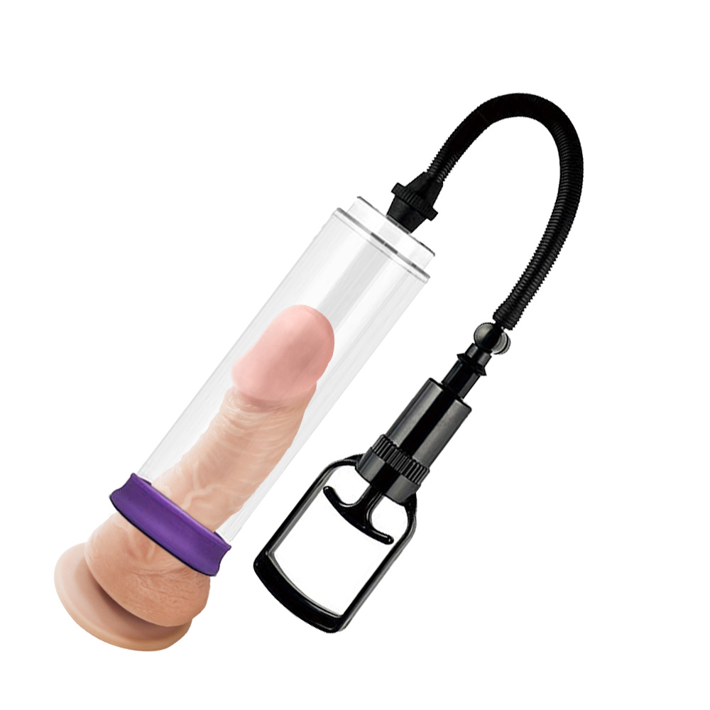 Bomba Peniana Manual com Alta Press�o e Bocal em Silicone Transparente - Vista em perspectiva mostrando a mangueira flex�vel e a al�a manual