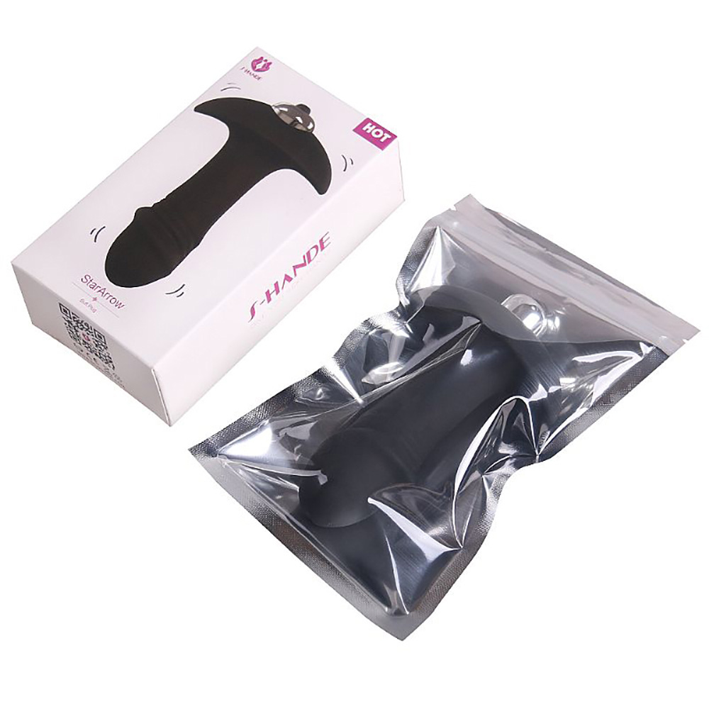 Plug anal vibrat�rio StarArrow preto em silicone extra macio em close-up, destacando a textura aveludada do silicone