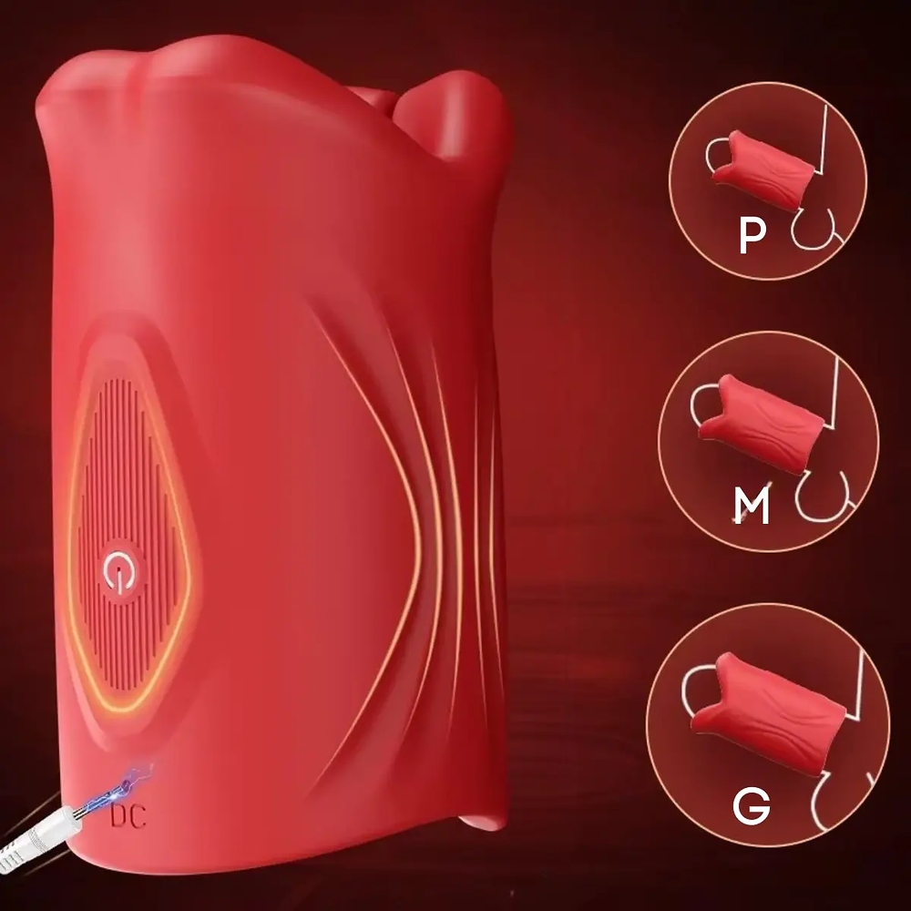 Masturbador masculino recarreg�vel em silicone com controle por APP, detalhe da porta de carregamento e varia��es internas
