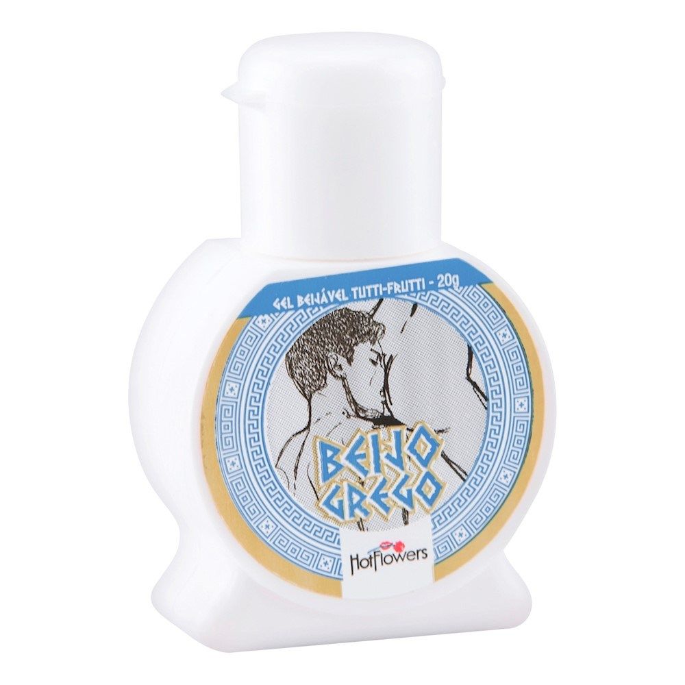 Gel Beijo Grego Beij�vel Tutti-Frutti 20g - Frasco individual com etiqueta e logotipo da Hot Flowers