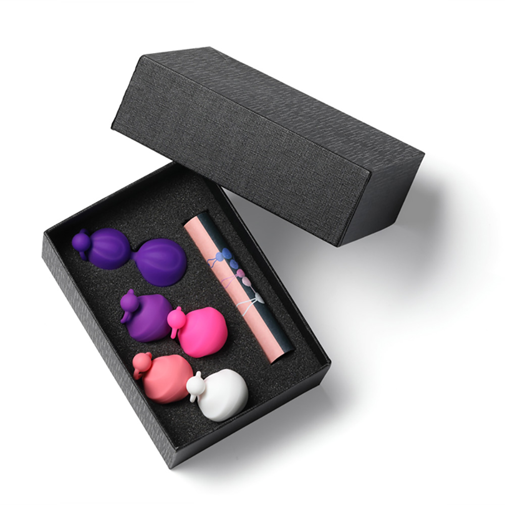 Conjunto de 5 bolas de pompoarismo Kegel Ball Lulu em suas embalagens na caixa do produto