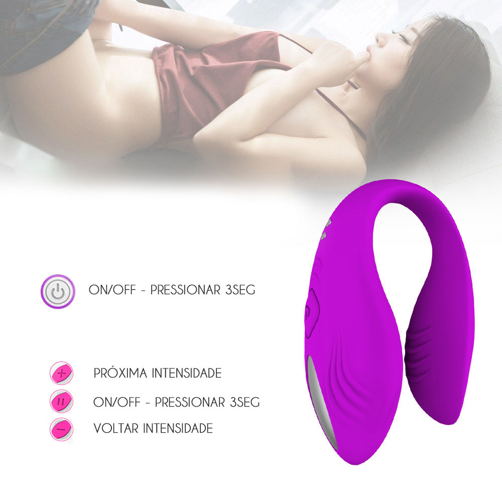 Vibrador de Casal Recarregavel em Silicone Roxo - Vista com Cabo de Carregamento USB
