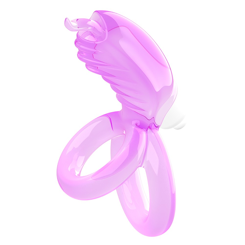 Anel Peniano e Escrotal com Vibro e Massageador para Clit�ris Rosa - Vista lateral do produto com vibrador em forma de l�ngua
