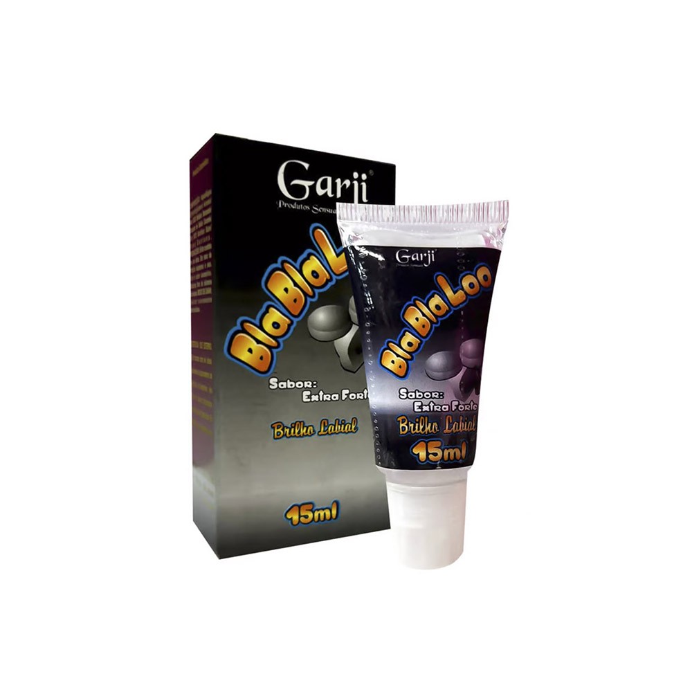 Caixa e bisnaga do Gel do Beijo Brilho Labial Comest�vel BlaBlaLoo ExtraForte Sabor Menta 15ml, em perspectiva