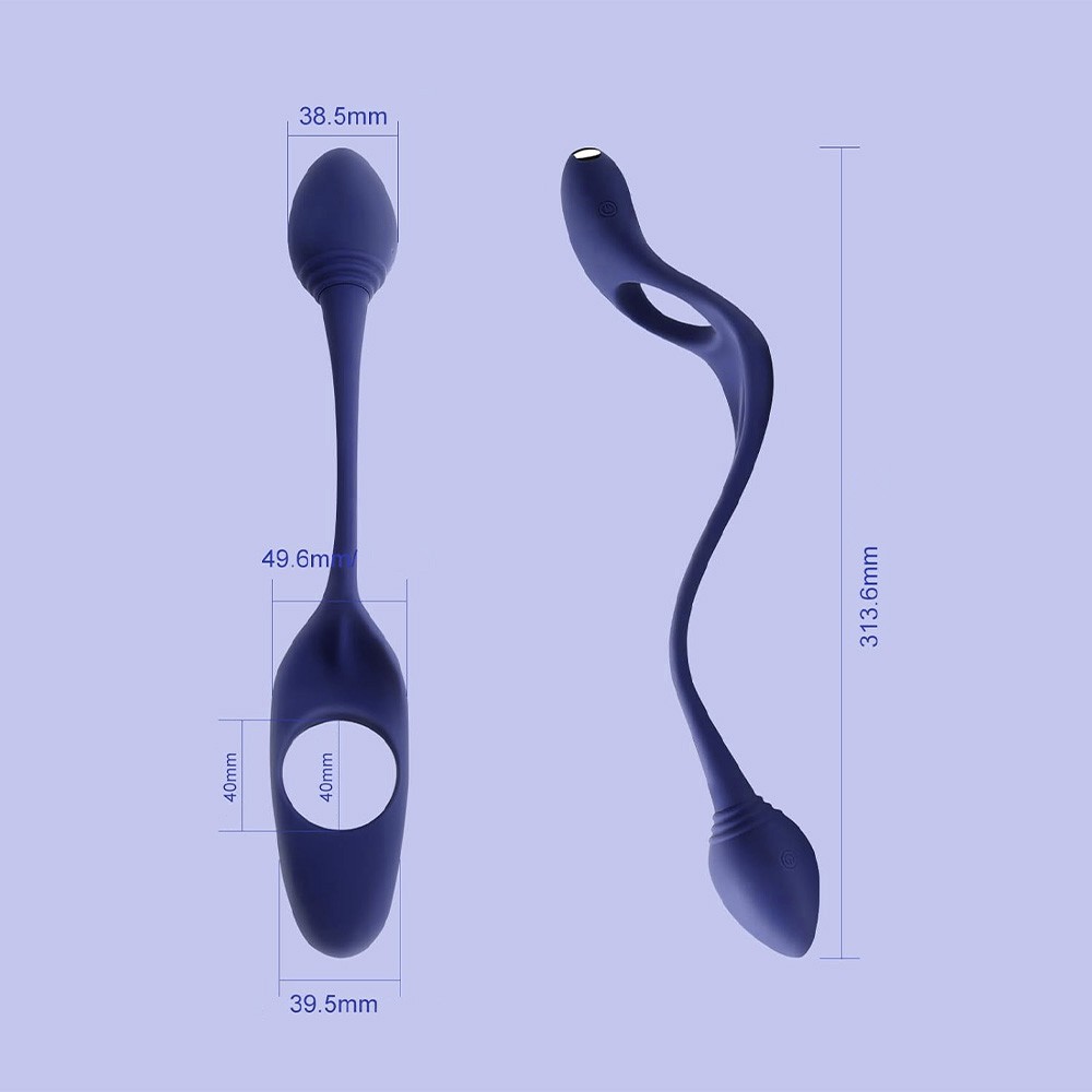Anel Peniano Antom Azul, mostrando o vibrador estimulador de clit�ris/p�nis e o plug anal flex�vel