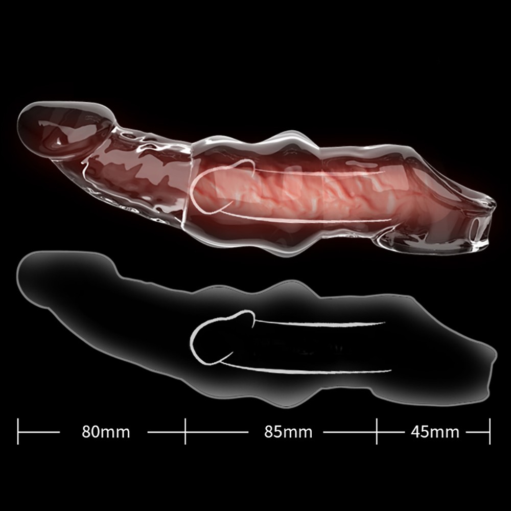 Capa Peniana sem Vibrador em Jelly com Anel Escrotal 21cm Transparente - Imagem ilustrativa de uso