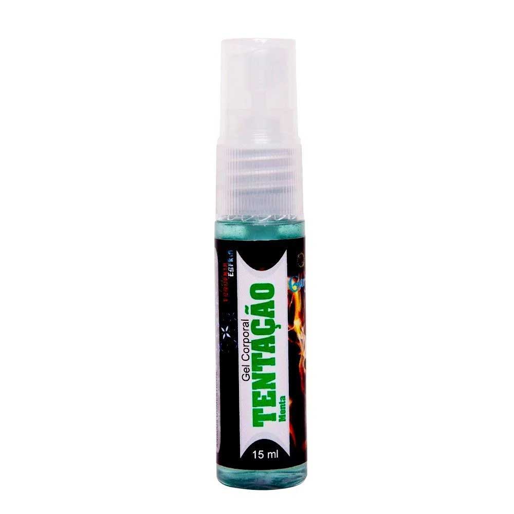 Frasco do Gel para Sexo Oral Spray Beij�vel Esquenta e Esfria Tenta��o Menta 15ml mostrando o bico spray