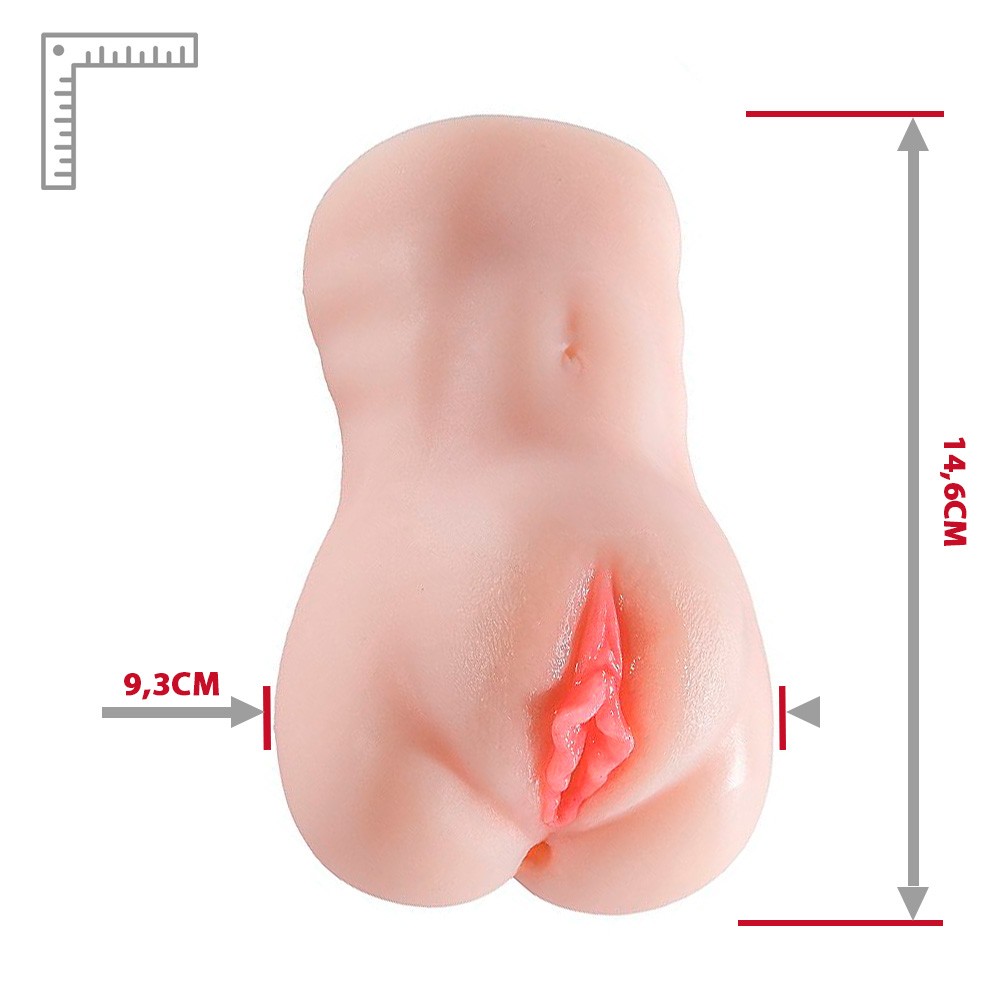 Masturbador Masculino Aislinn Bege com destaque para a base do produto, mostrando a solidez e o acabamento do Cyberskin