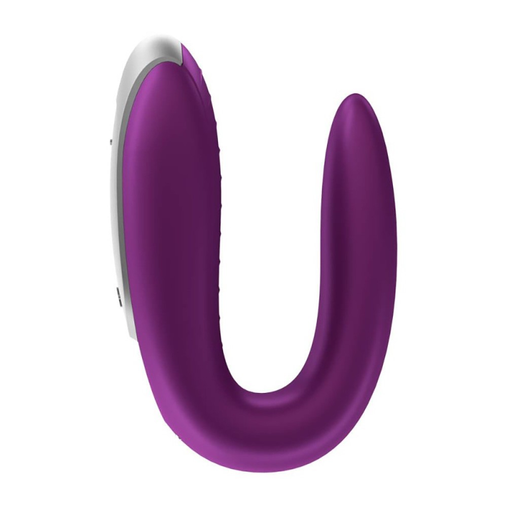Vibrador para Casal Double Fun Roxo em vista frontal, mostrando a curvatura e os pontos de contato